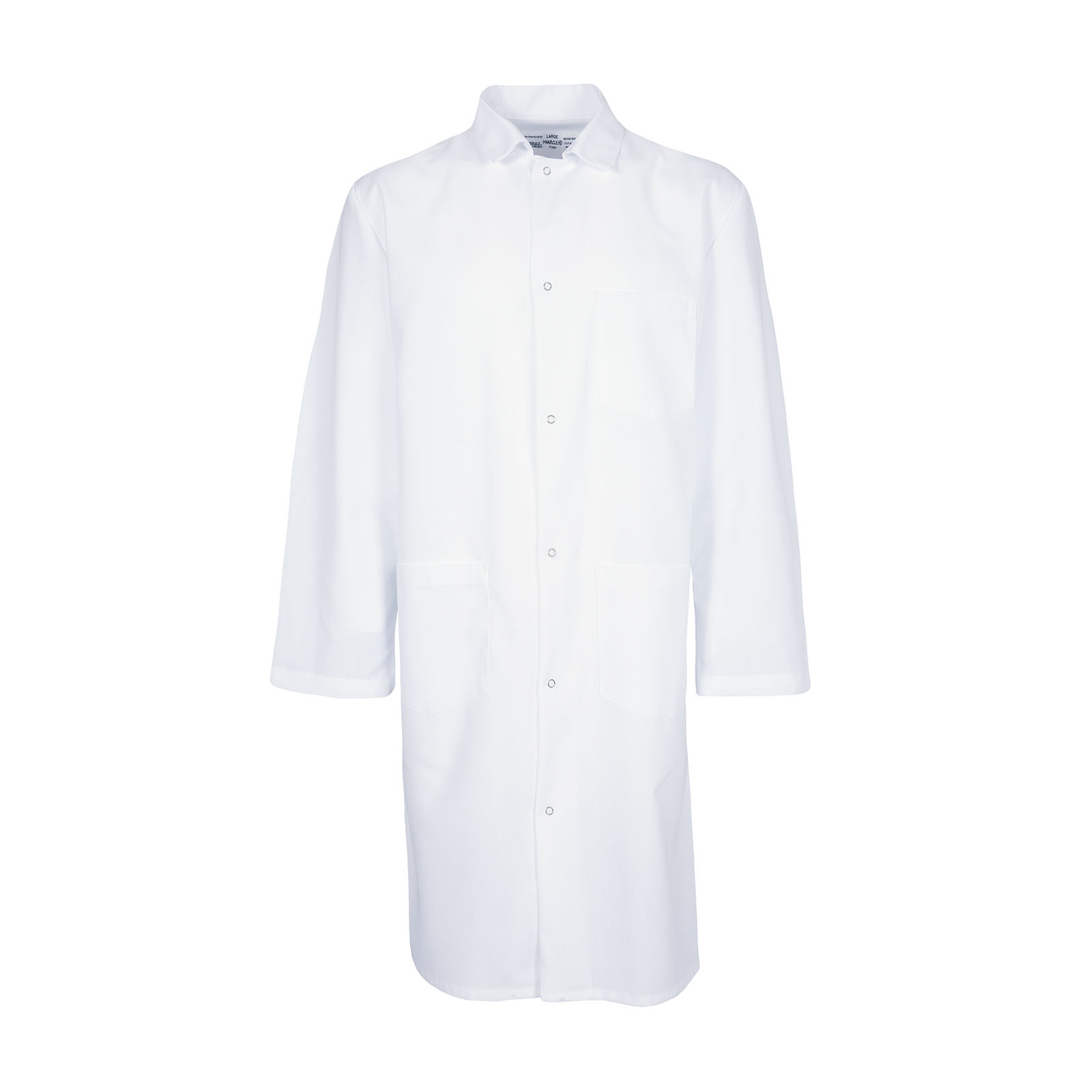 F380 Pinnacle Textile White Butcher Frock w/ Pockets and six snap closure